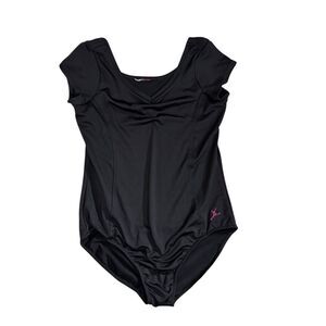Future Star Girls Gymnastic Leotard Size S Black Dance Short Sleeve